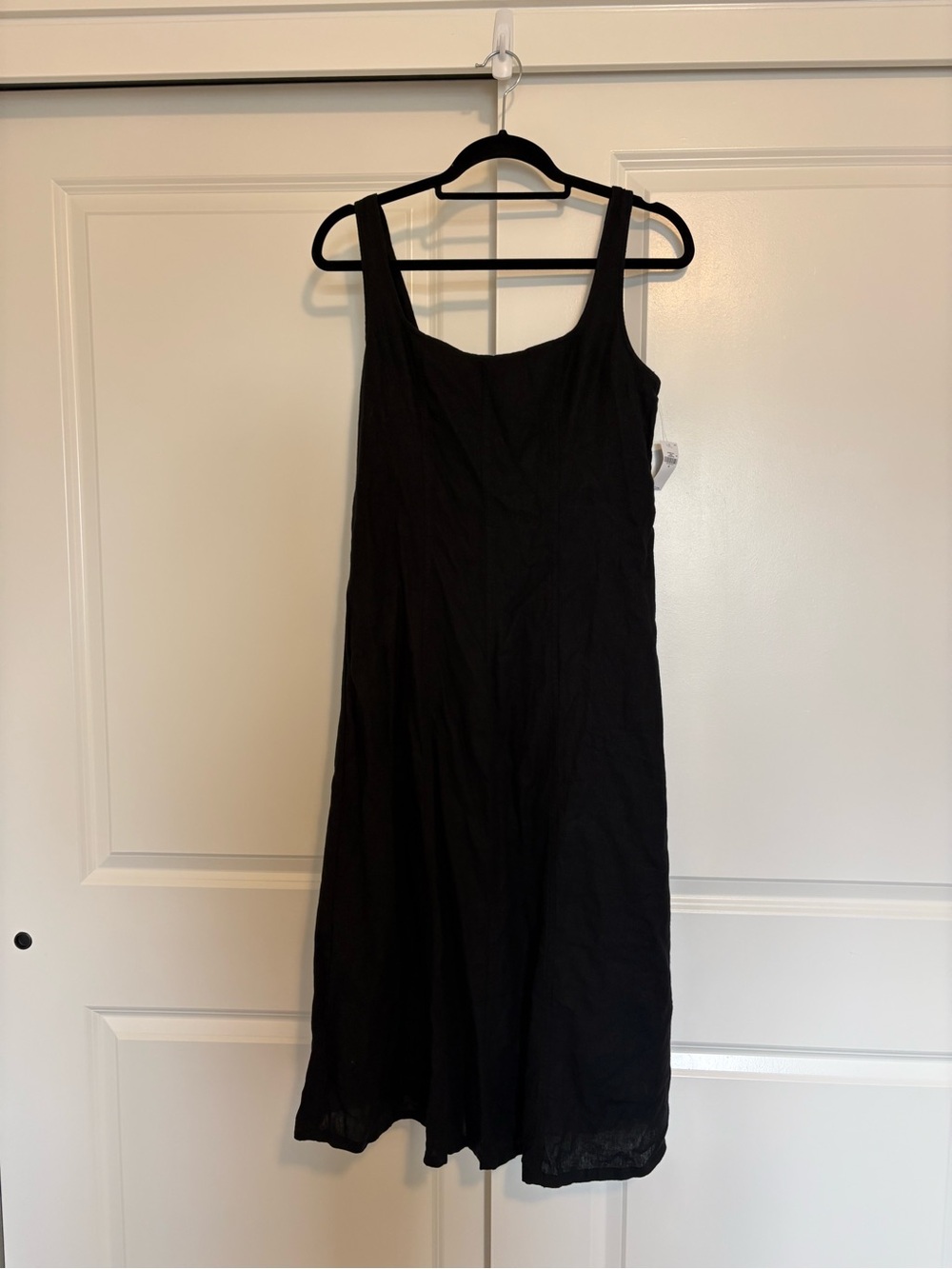 Classic Black Sleeveless Linen Blend Midi Dress
